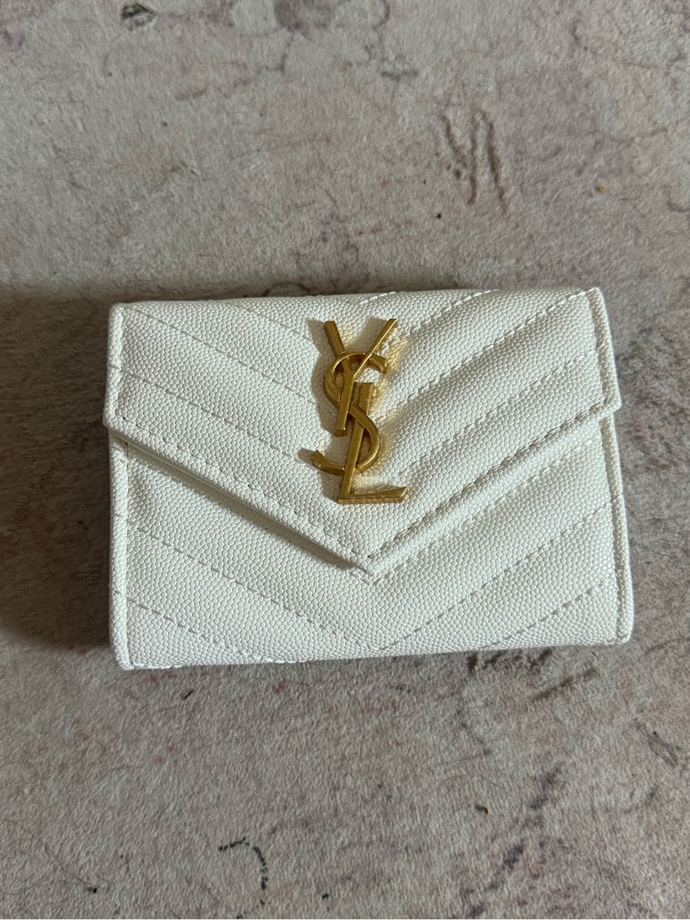 White Quilted Wallet with Gold Logo - Designer Style